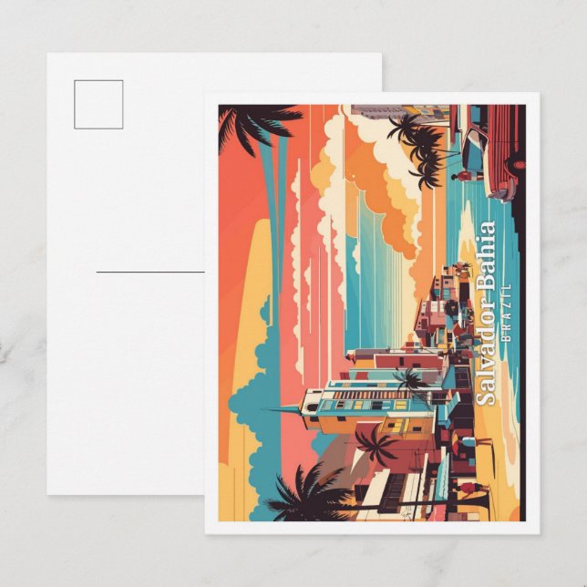 Cartão Postal Ilustração da Viagem de Pop de Arte Salvador Bahia (Frente/Verso)
