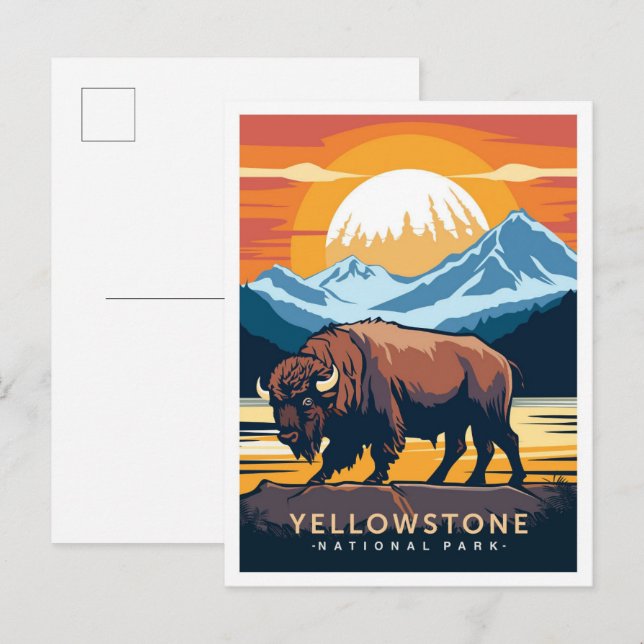 Cartão Postal Ilustração da Viagem do Parque Nacional de Yellows (Frente/Verso)