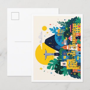 Cartão Postal Ilustração da Viagem Pop de Arte do Rio de Janeiro