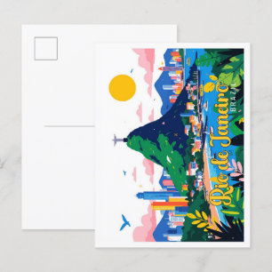 Cartão Postal Ilustração da Viagem Pop de Arte do Rio de Janeiro