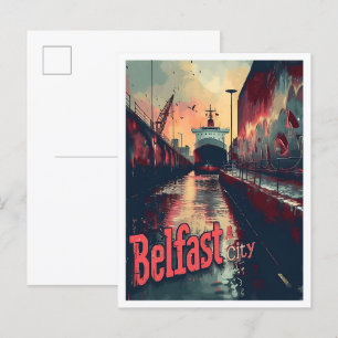 Cartão Postal Ilustração da Viagens vintage Belfast na Irlanda d
