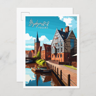 Cartão Postal Ilustração da viagens vintage Bydgoszcz Polônia