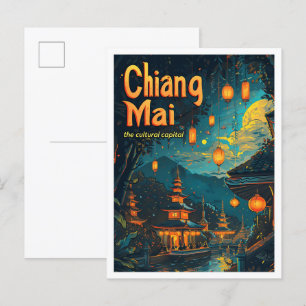 Cartão Postal Ilustração da Viagens vintage Chiang Mai Thailand