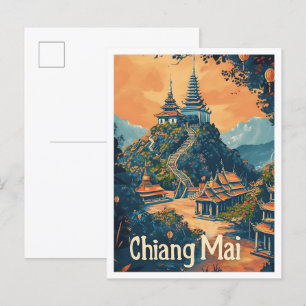 Cartão Postal Ilustração da Viagens vintage Chiang Mai Thailand