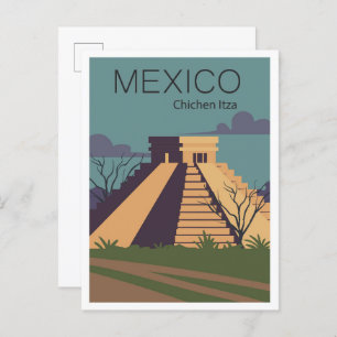 Cartão Postal Ilustração da Viagens vintage Chichen Itza Mexico
