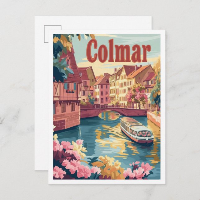 Cartão Postal Ilustração da Viagens vintage Colmar France (Frente/Verso)