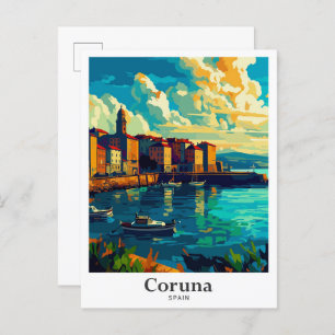 Cartão Postal Ilustração da Viagens vintage da Espanha da Coruna