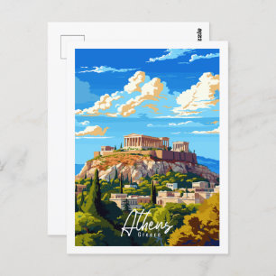 Cartão Postal Ilustração da viagens vintage da Grécia de Atenas