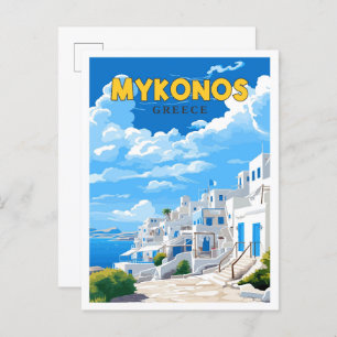 Cartão Postal Ilustração da viagens vintage da Grécia do Mykonos