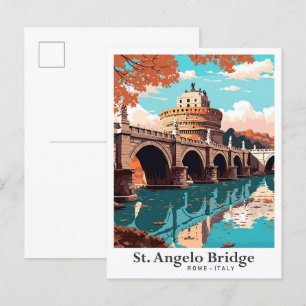 Cartão Postal Ilustração da Viagens vintage da Ponte Angelo da r