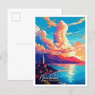Cartão Postal Ilustração da viagens vintage da Suiça Neuchatel