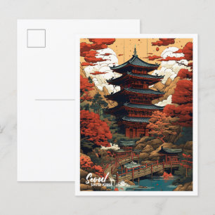 Cartão Postal Ilustração da Viagens vintage de Arte da Coreia do