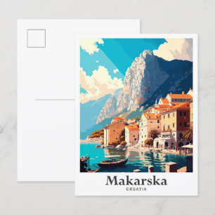 Cartão Postal Ilustração da Viagens vintage de Arte da Makarska