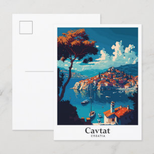 Cartão Postal Ilustração da Viagens vintage de Arte de Cavtat Cr