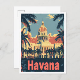 Cartão Postal Ilustração da Viagens vintage de Arte de Havana Cu