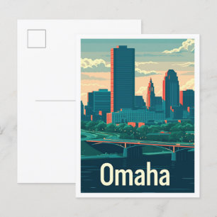 Cartão Postal Ilustração da Viagens vintage de Arte de Omaha Neb