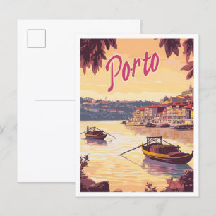 Cartão Postal Ilustração da Viagens vintage de Arte de Porto Por