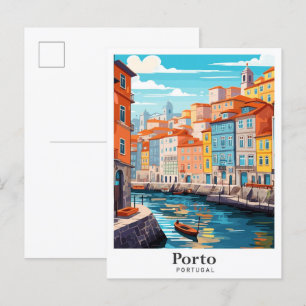 Cartão Postal Ilustração da Viagens vintage de Arte de Porto Por