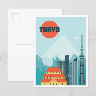 Cartão Postal Ilustração da Viagens vintage de Arte do Japão em 