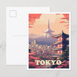 Cartão Postal Ilustração da Viagens vintage de Arte do Japão em 