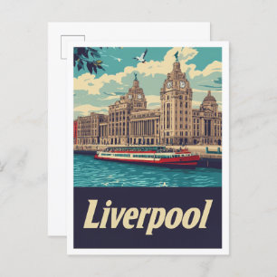 Cartão Postal Ilustração da Viagens vintage de Arte do Liverpool