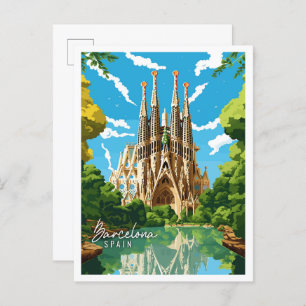 Cartão Postal Ilustração da viagens vintage de Barcelona