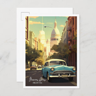 Cartão Postal Ilustração da Viagens vintage de Buenos Aires na A