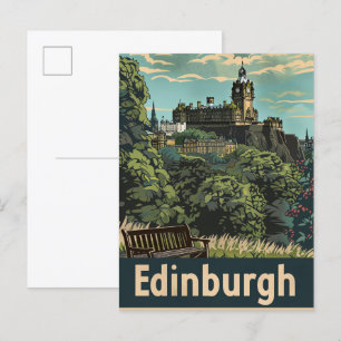 Cartão Postal Ilustração da Viagens vintage de Edimburgo na Escó