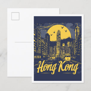 Cartão Postal Ilustração da Viagens vintage de Hong Kong