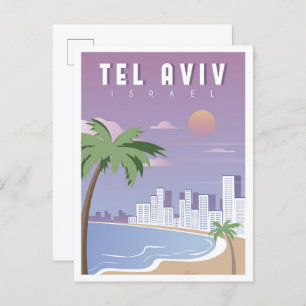Cartão Postal Ilustração da Viagens vintage de Israel Tel Aviv