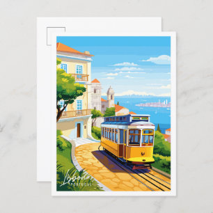 Cartão Postal Ilustração da viagens vintage de Lisboa Portugal
