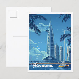 Cartão Postal Ilustração da Viagens vintage de Manama City Bahra