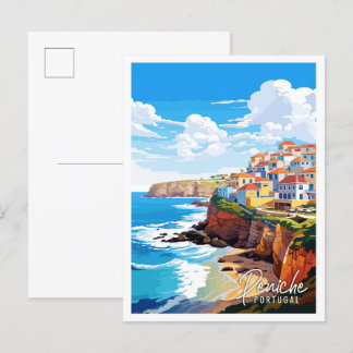 Cartão Postal Ilustração da viagens vintage de Peniche Portugal