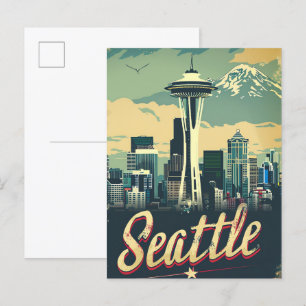 Cartão Postal Ilustração da Viagens vintage de Seattle Washingto