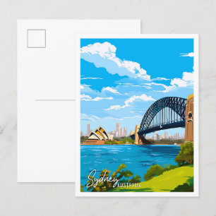 Cartão Postal Ilustração da viagens vintage de Sydney Austrália