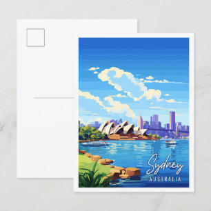 Cartão Postal Ilustração da viagens vintage de Sydney Austrália