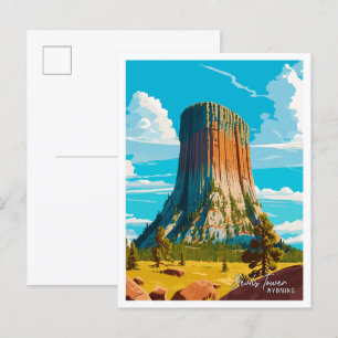 Cartão Postal Ilustração da Viagens vintage Devils Tower Wyoming