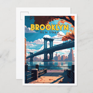 Cartão Postal Ilustração da viagens vintage do Brooklyn Nova Yor