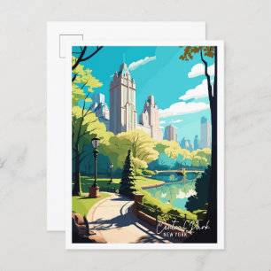 Cartão Postal Ilustração da viagens vintage do Central Park New 