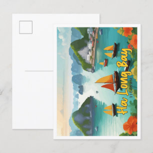 Cartão Postal Ilustração da Viagens vintage do Vietnã de Baía Lo