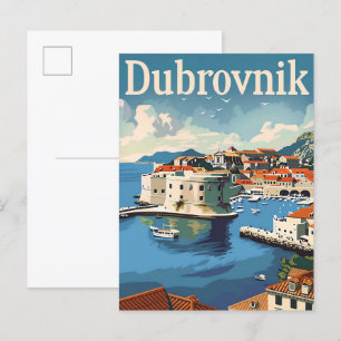 Cartão Postal Ilustração da Viagens vintage Dubrovnik Croácia