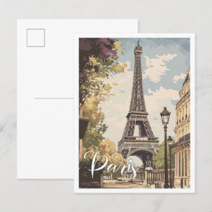 Cartão Postal Ilustração da Viagens vintage Eiffel Paris