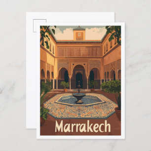 Cartão Postal Ilustração da Viagens vintage Marocco Marrakech
