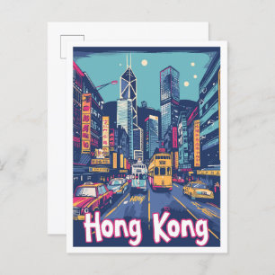 Cartão Postal Ilustração da Viagens vintage na China em Hong Kon