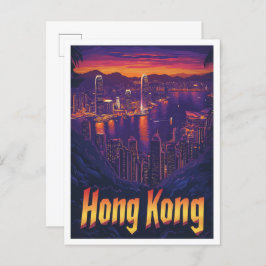 Cartão Postal Ilustração da Viagens vintage na China em Hong Kon