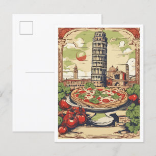 Cartão Postal Ilustração da Viagens vintage Pizza Pisa Itália