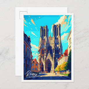 Cartão Postal Ilustração da viagens vintage Reims France