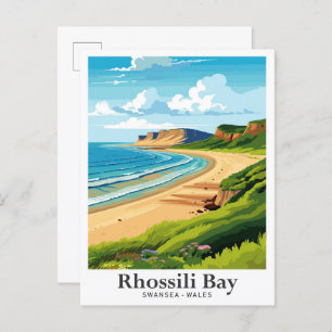 Cartão Postal Ilustração da Viagens vintage Rhossili Swansea Wal