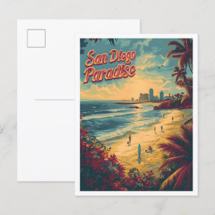 Cartão Postal Ilustração da Viagens vintage San Diego California
