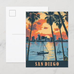Cartão Postal Ilustração da Viagens vintage San Diego California